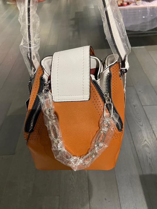 Brown and White Chain Tote Bag