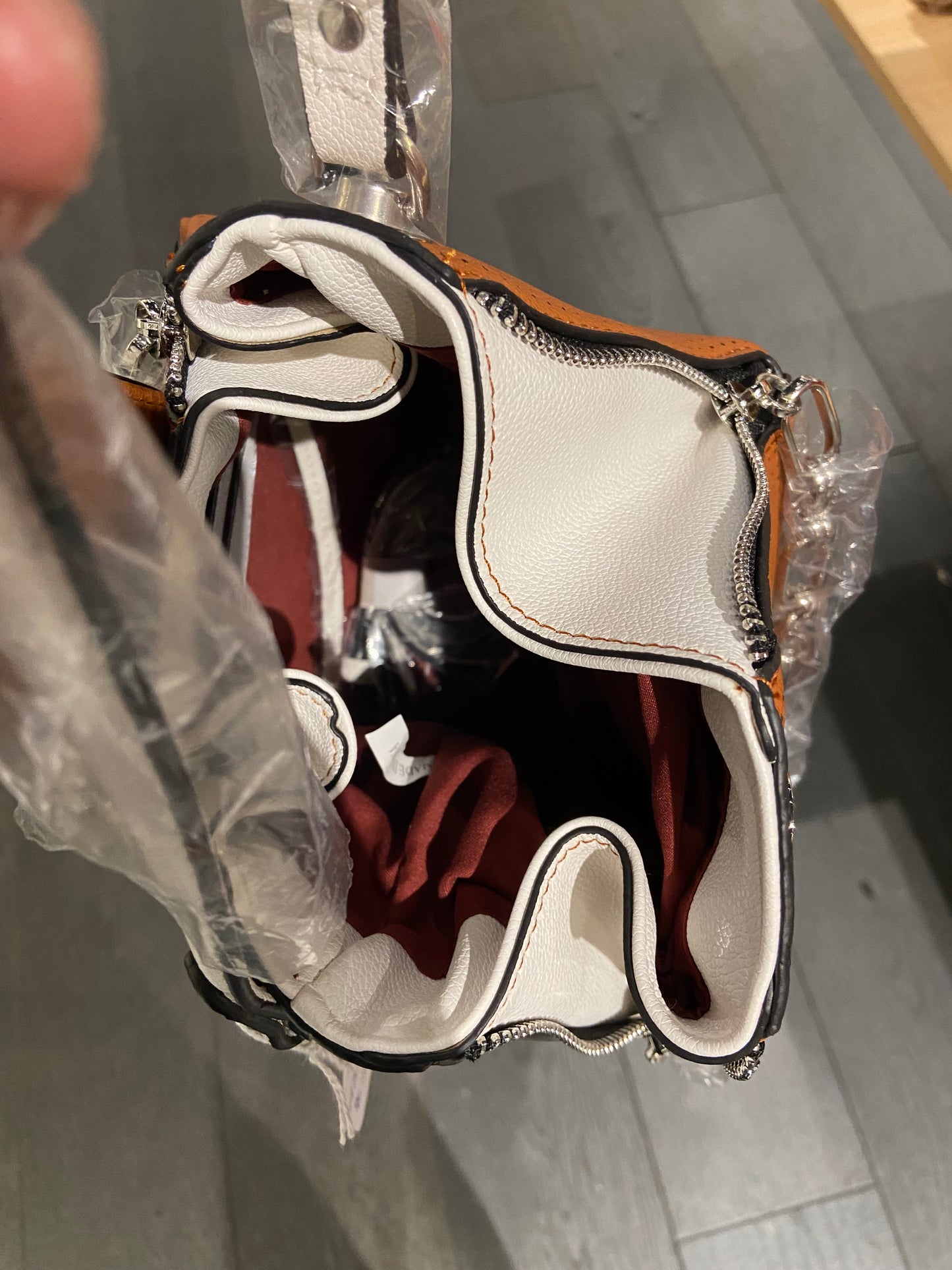 Brown and White Chain Tote Bag